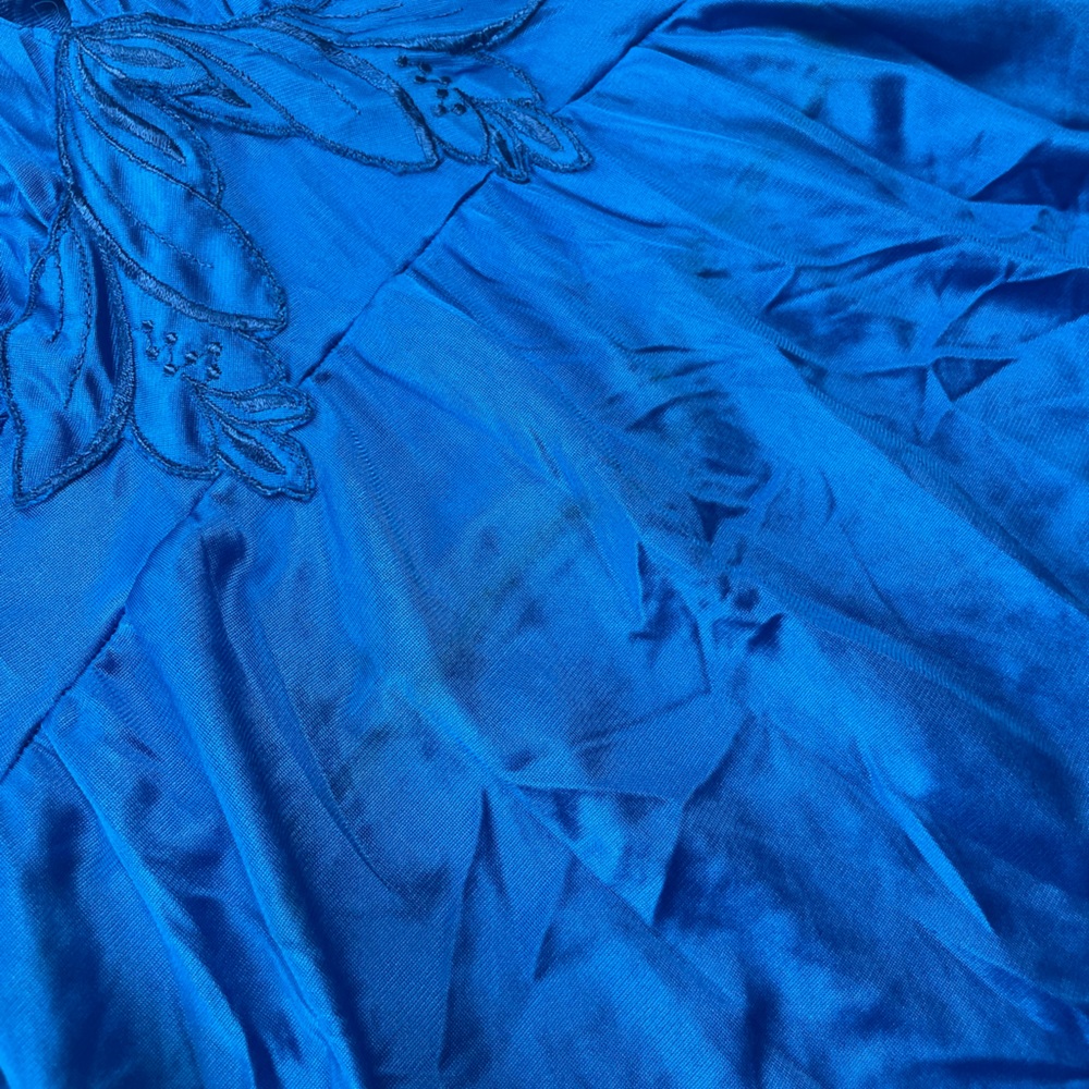 Rare Vanity Fair Blue Floral Satin Maxi Dress Size Small - Picture 9 of 9